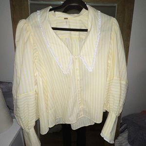 Free People Yellow Striped collared blouse